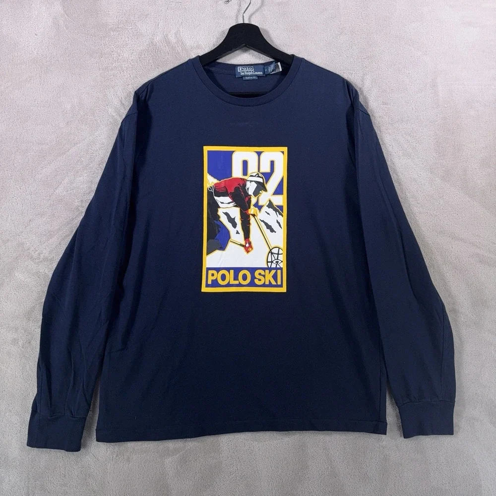 Polo Ralph Lauren Polo Ski Long Sleeve T Shirt Mens Medium Blue Graphic
